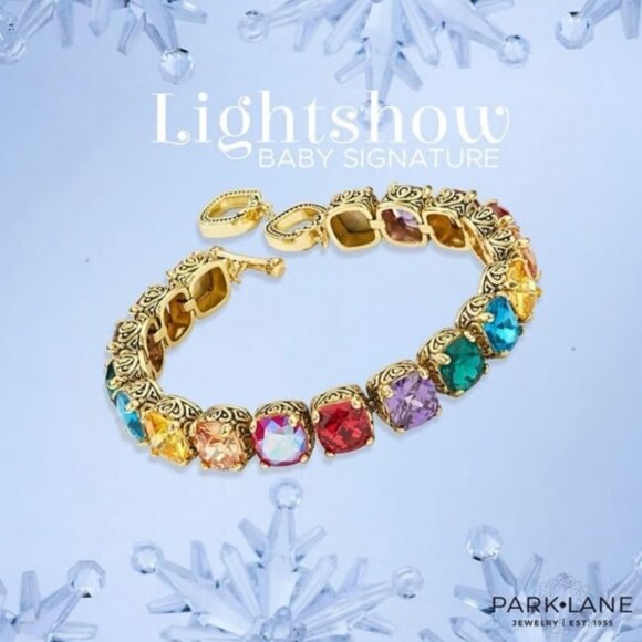Park Lane Jewelry - Park Lane LIGHT SHOW Baby Signature Tennis Bracelet Rainbow Gold Tone Toggle NWT